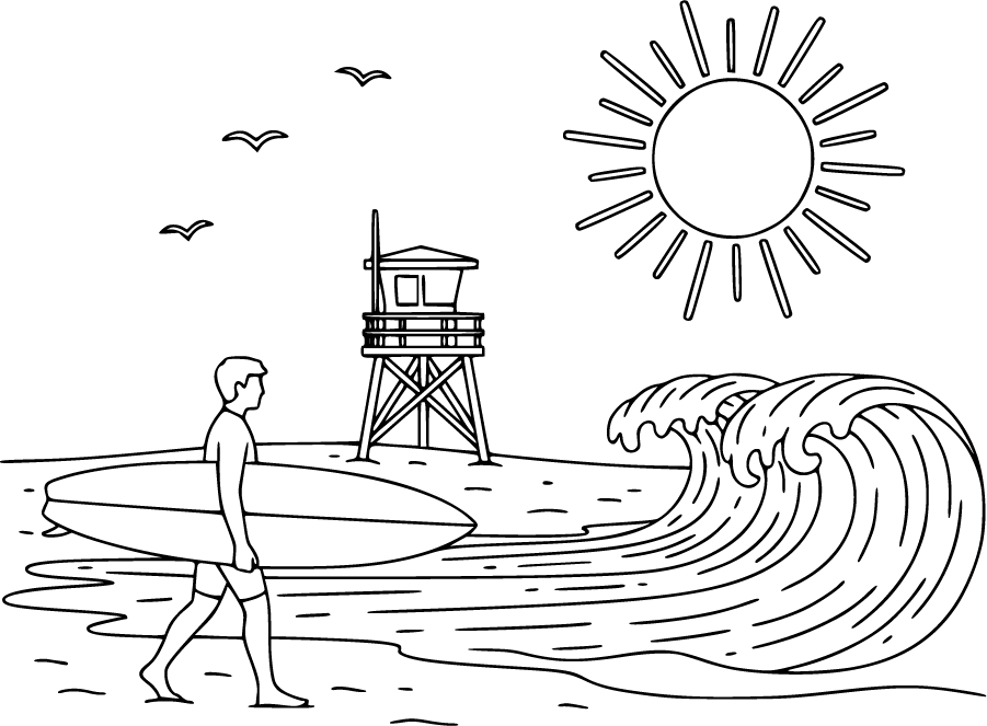beach surfer surfboard lifeguard tower