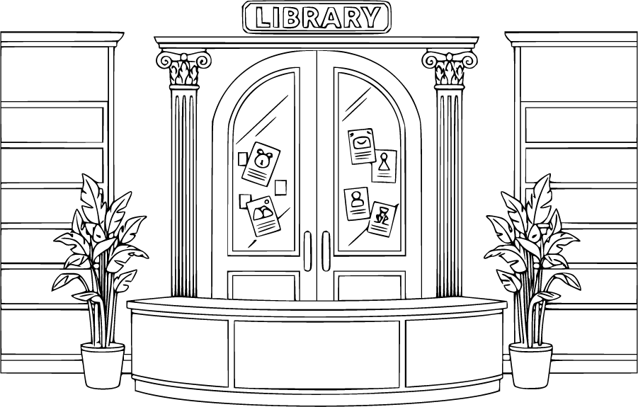 library entrance with front desk