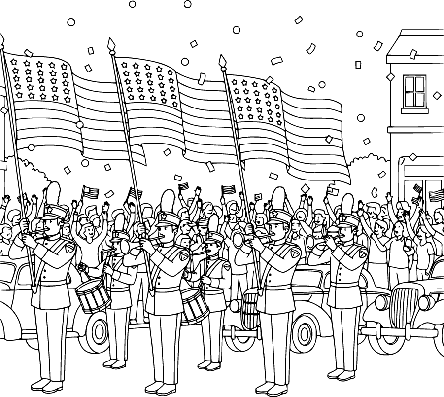 memorial day parade marching band flags