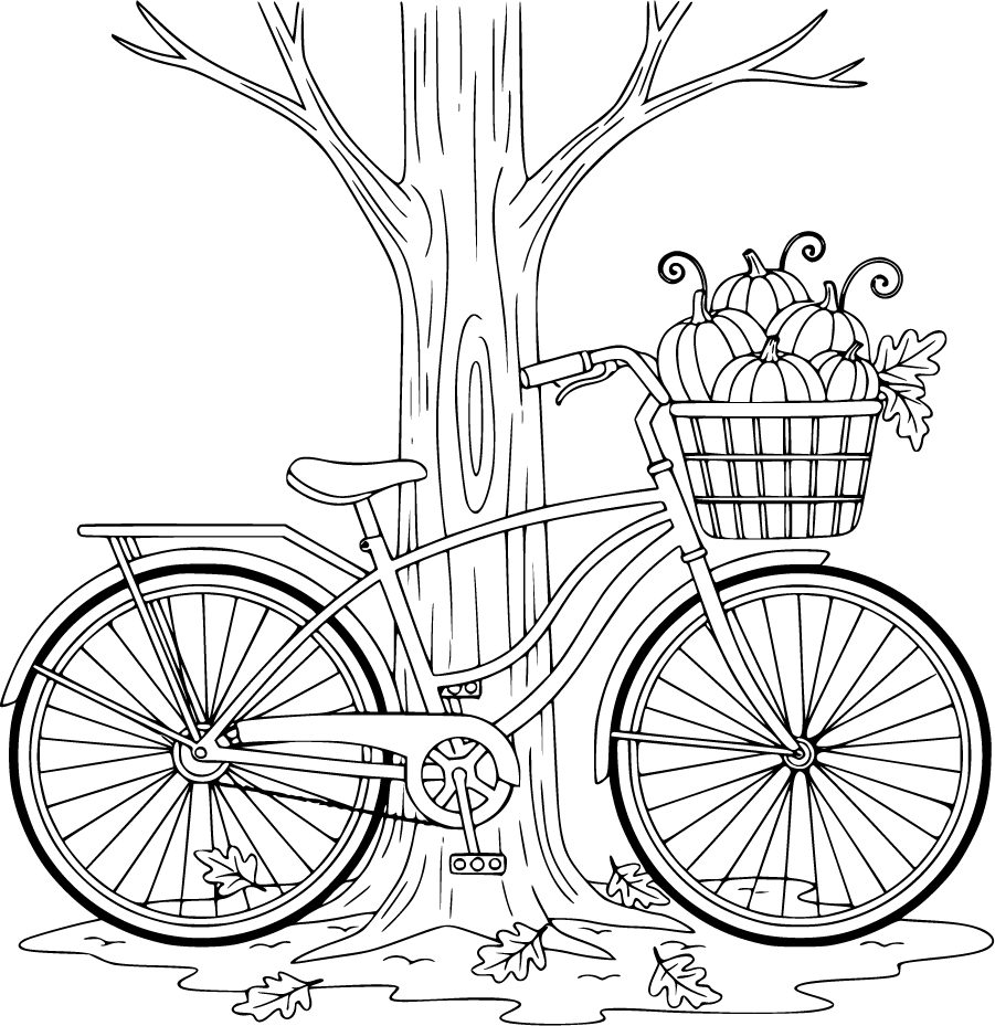 Bicycle With Pumpkins Under Autumn Tree