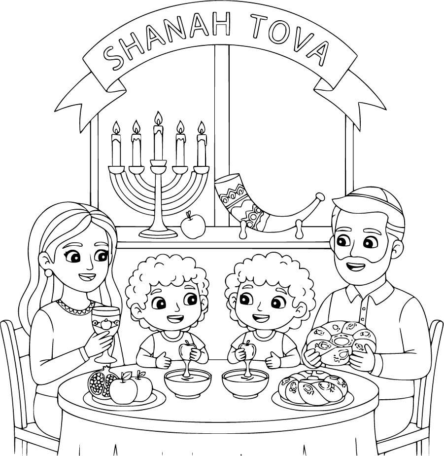 Children Dipping Apples In Honey During Rosh Hashanah