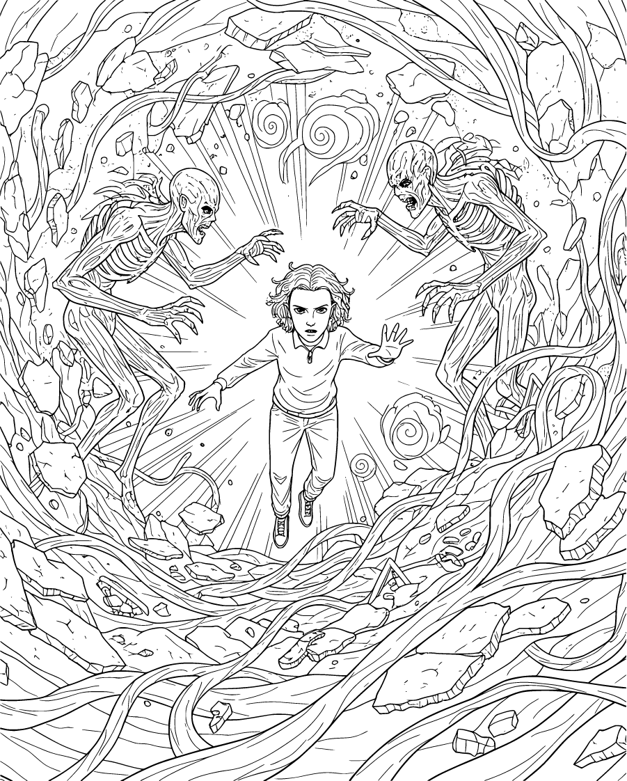 Eleven Facing Vecna Among Vines And Floating Debris