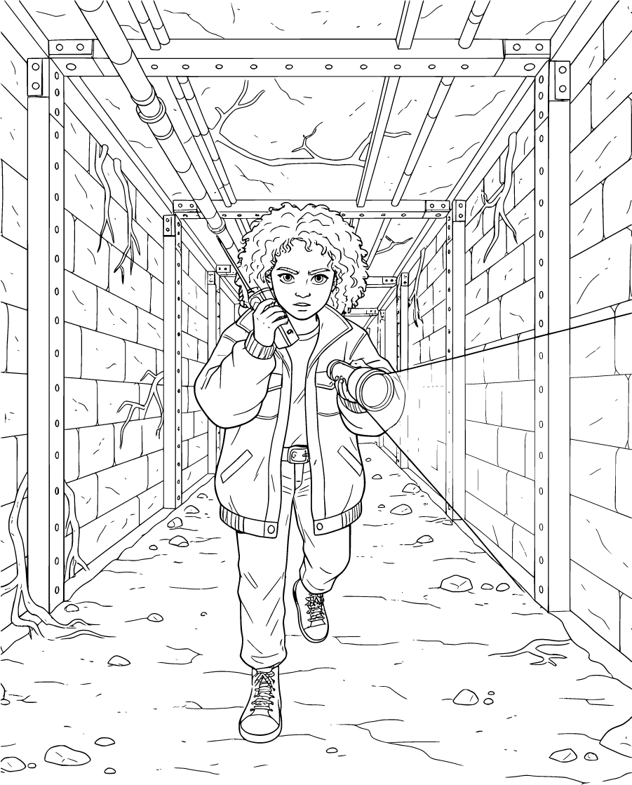 Erica Sinclair Exploring Underground Corridor