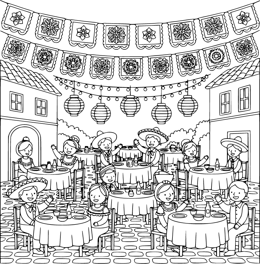 Family Fiesta Beneath Papel Picado Decorations