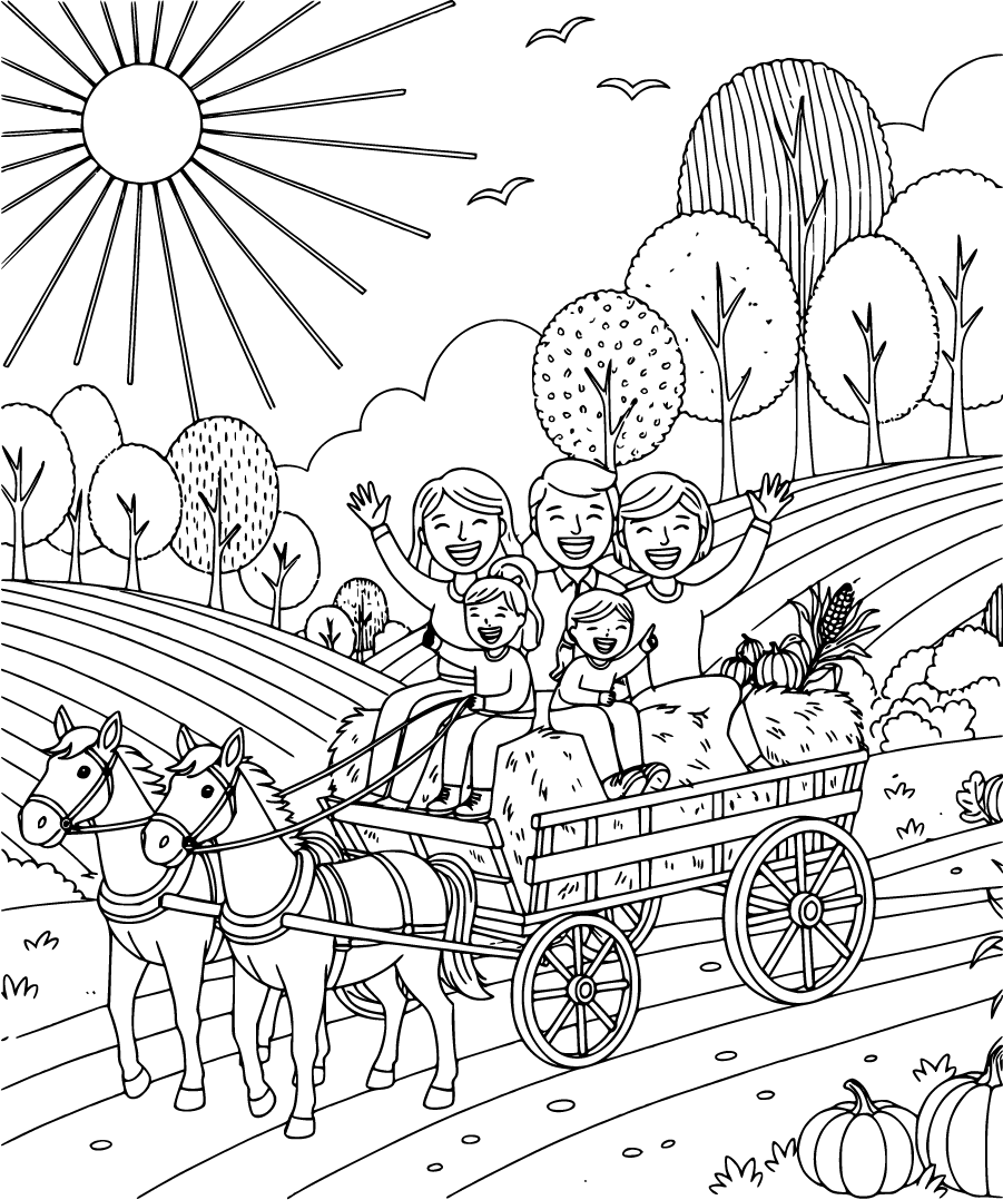 Family Hayride Autumn Countryside