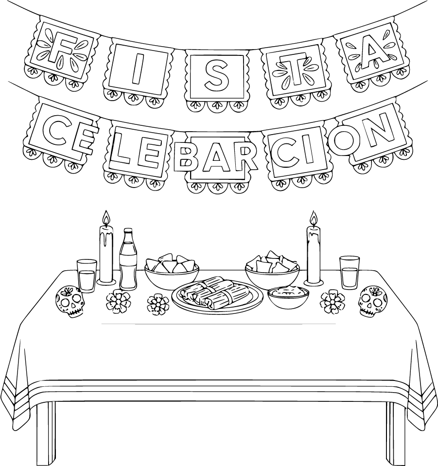 Mexican Celebration Table Under Papel Picado Banners