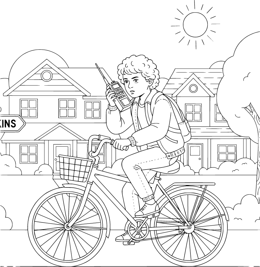 Mike Wheeler Riding Bicycle With Walkie Talkie