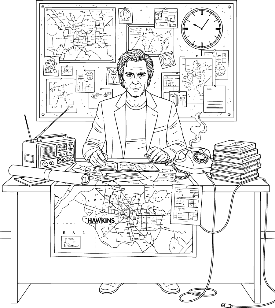 Murray Bauman At Desk With Maps And Radio Equipment