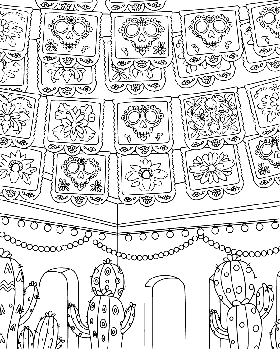 Papel Picado Banners Above Festive Courtyard