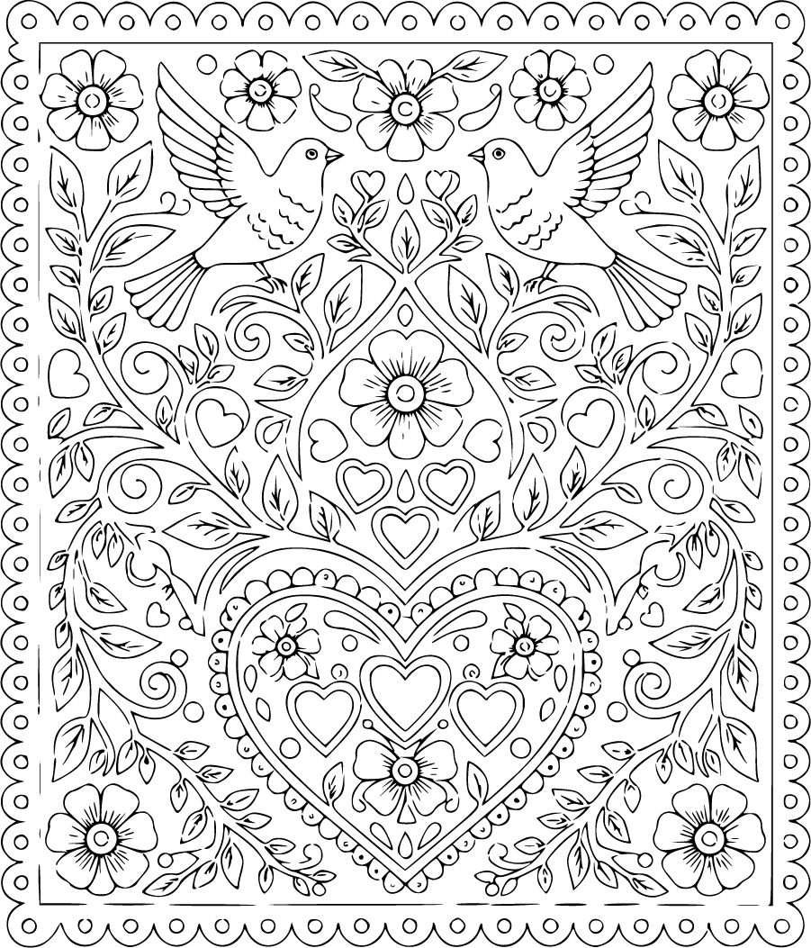 Papel Picado With Birds Vines And Hearts