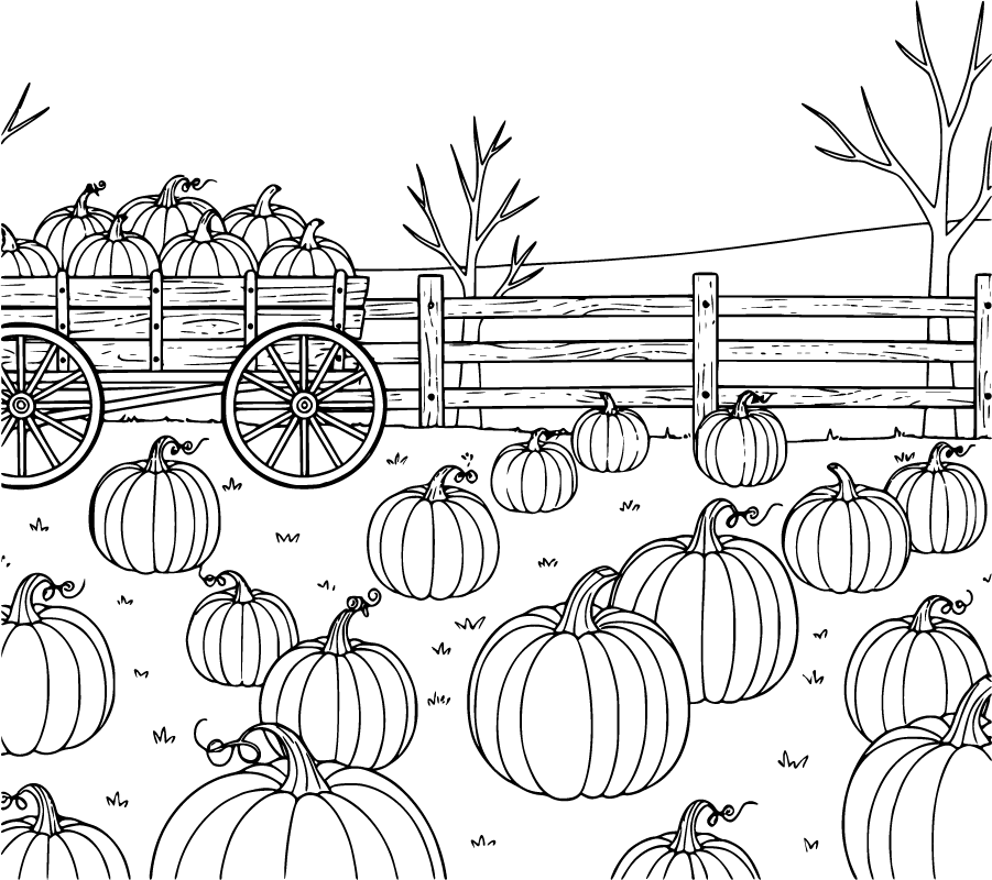 Pumpkin Patch Wagon Wooden Fence