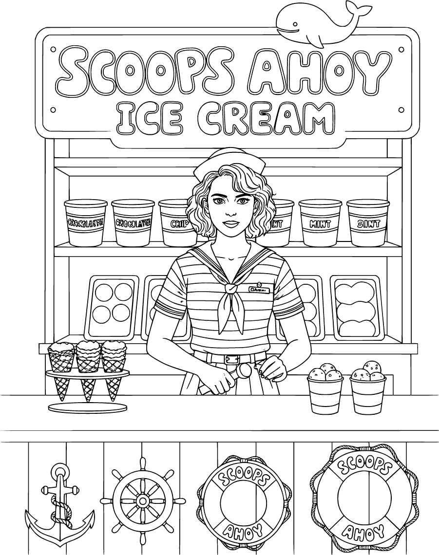 Robin Buckley Behind Scoops Ahoy Counter