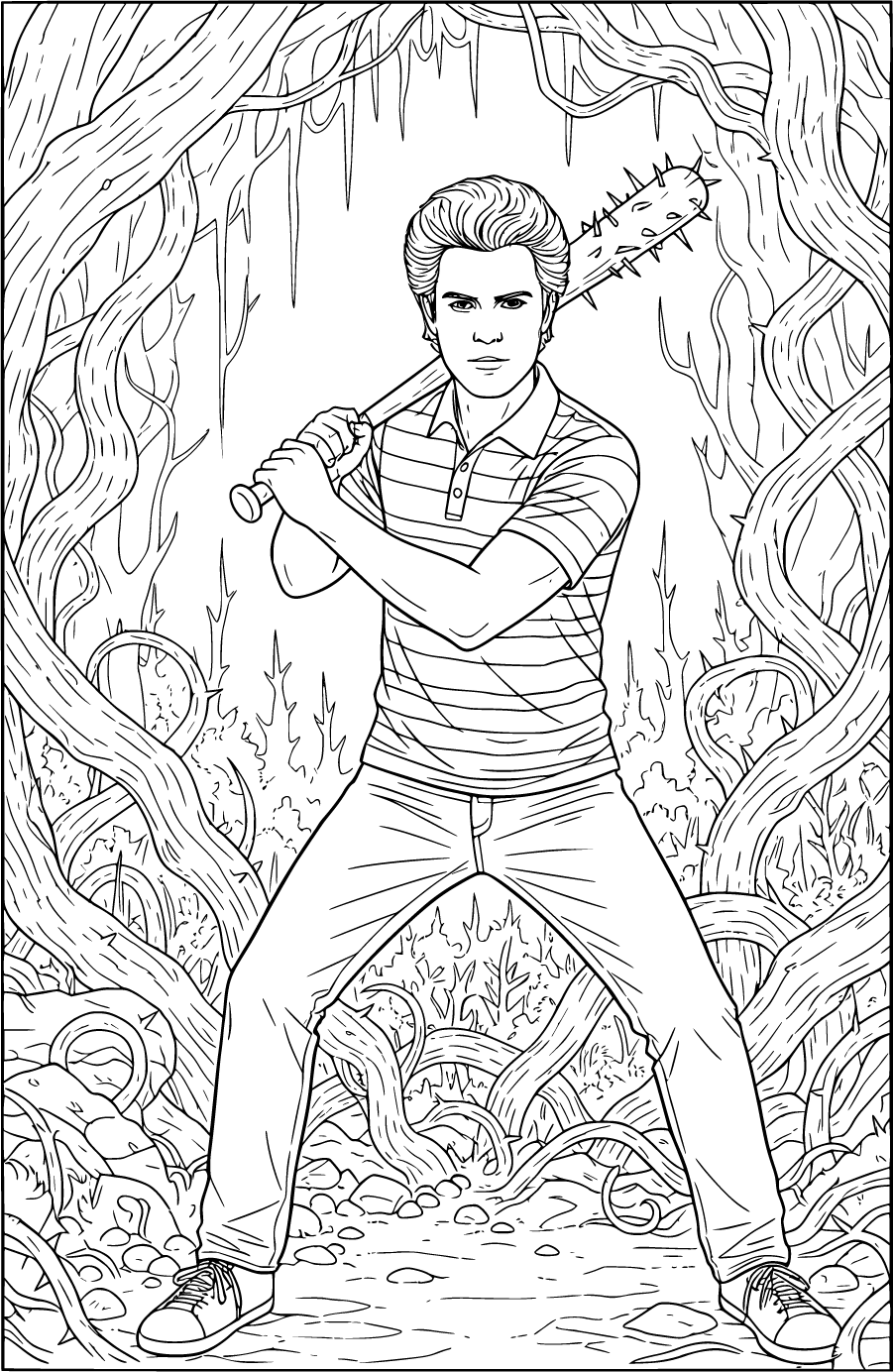 Steve Harrington Holding Bat In Dark Forest