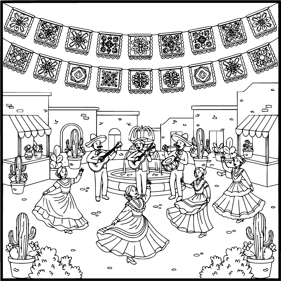 Town Plaza Celebration With Papel Picado Banners