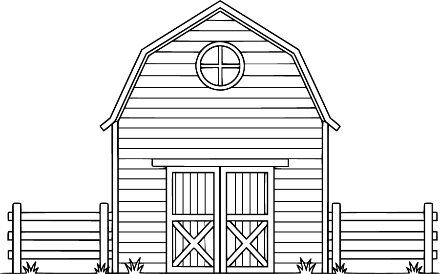 barn front view with fence