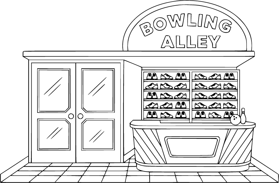 bowling alley entrance shoe rental desk
