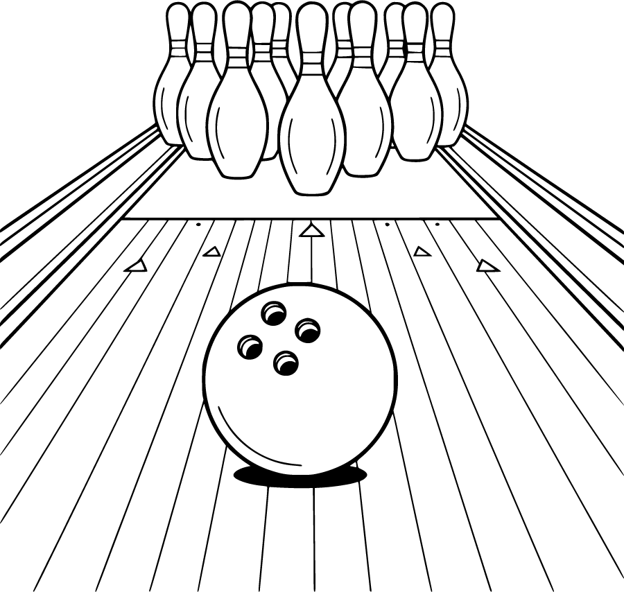 bowling ball rolling toward pins
