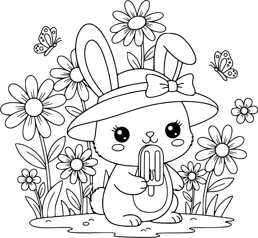 bunny with popsicle in garden