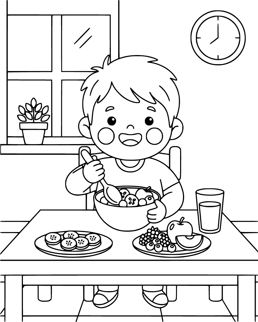 child preparing healthy food snack