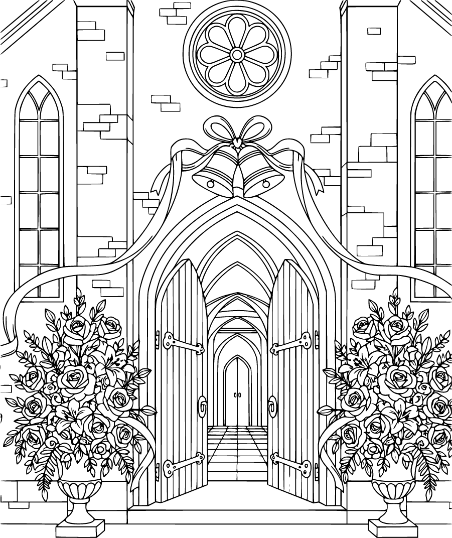 church entrance with wedding decorations