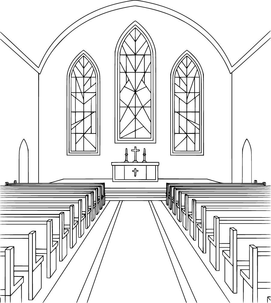 church interior with pews and altar