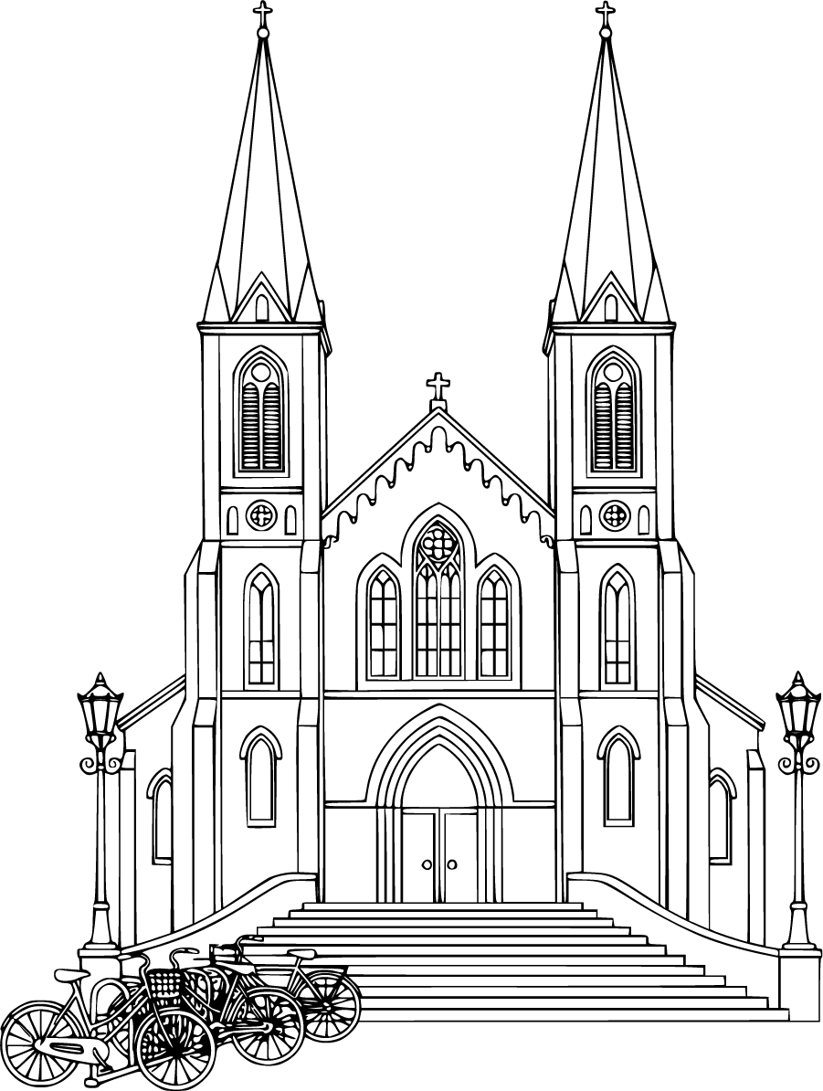 city church with twin towers