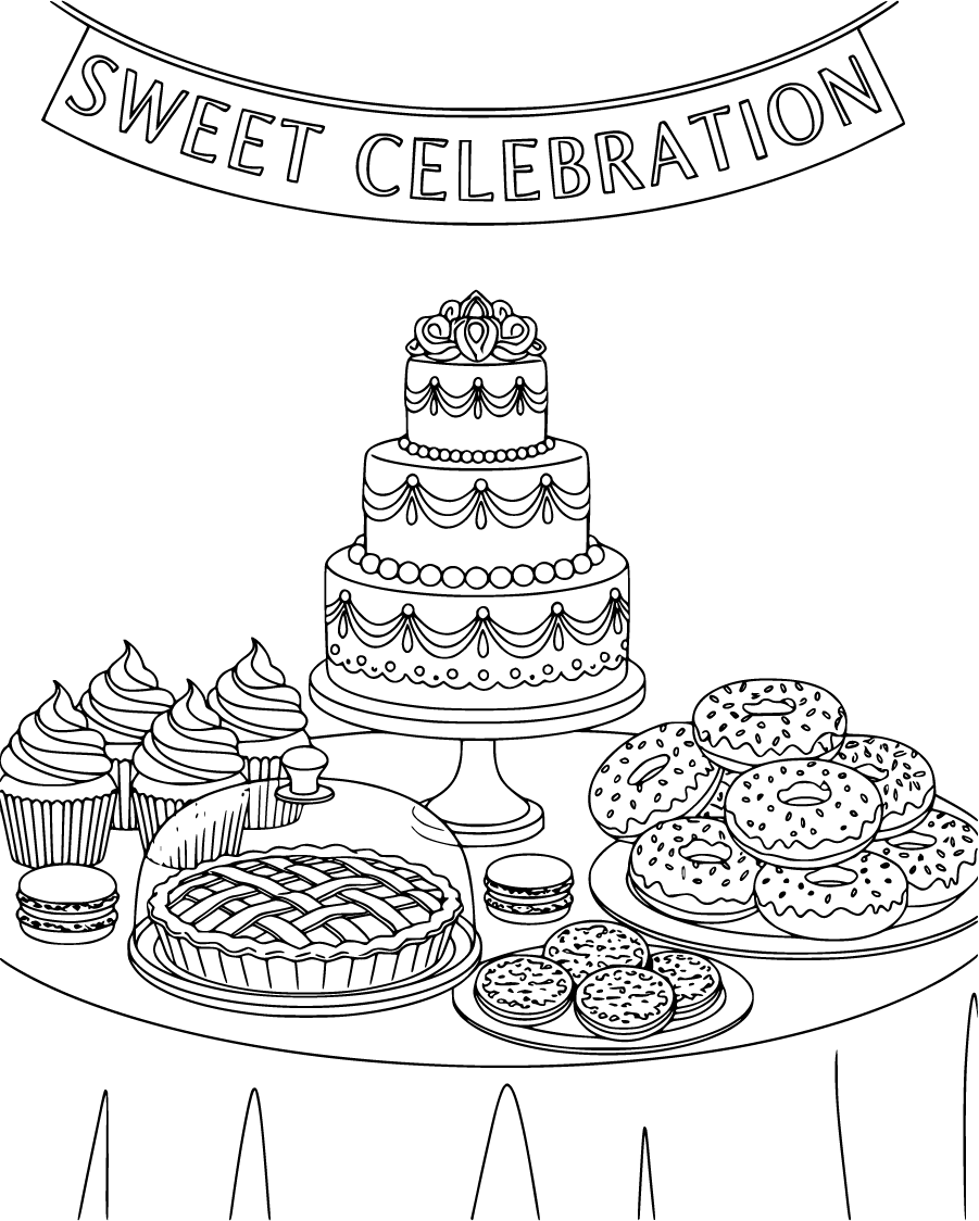dessert table with cake cupcakes donuts and pie