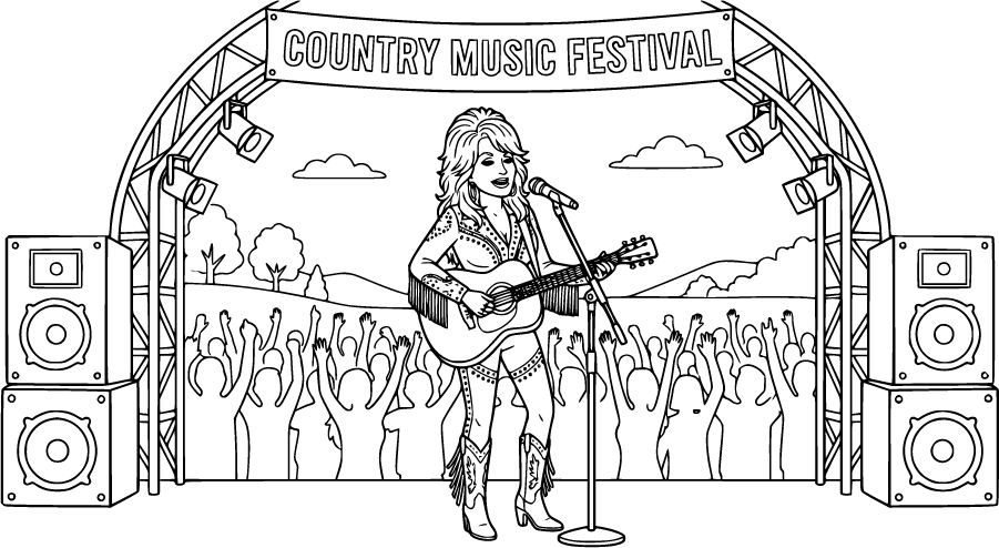 dolly parton performing on festival stage