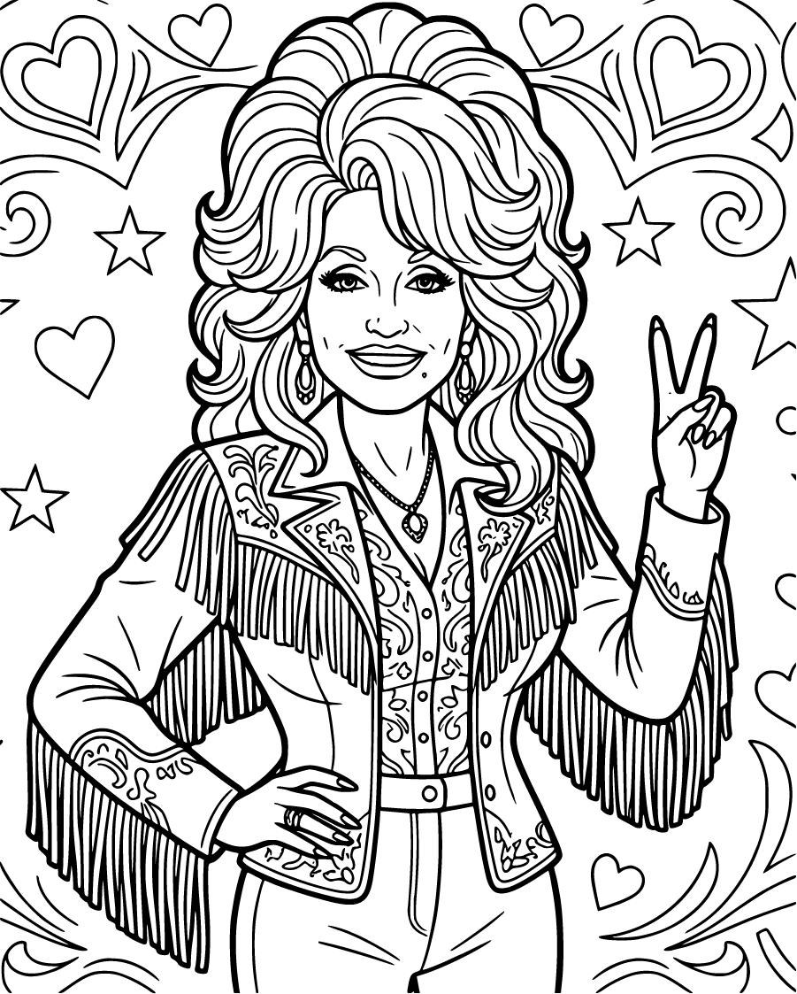 dolly parton posing with hearts and stars
