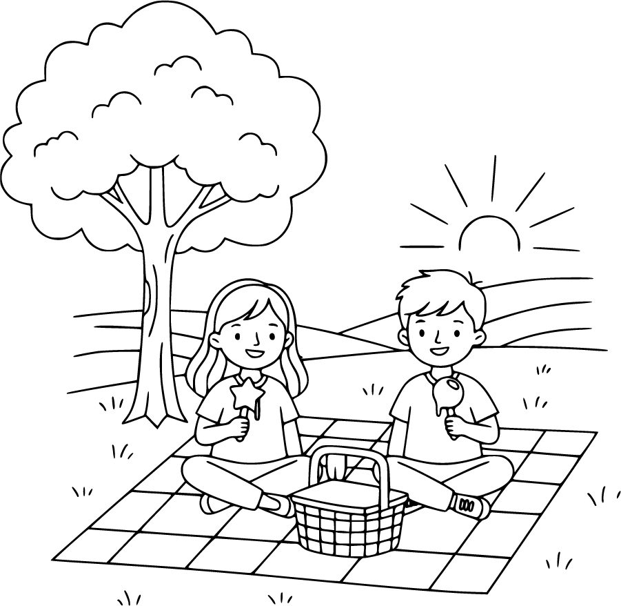kids eating popsicles on picnic