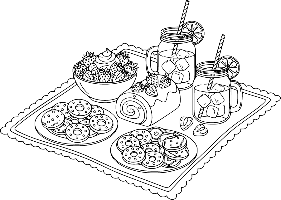 picnic desserts with cake roll cookies and cream
