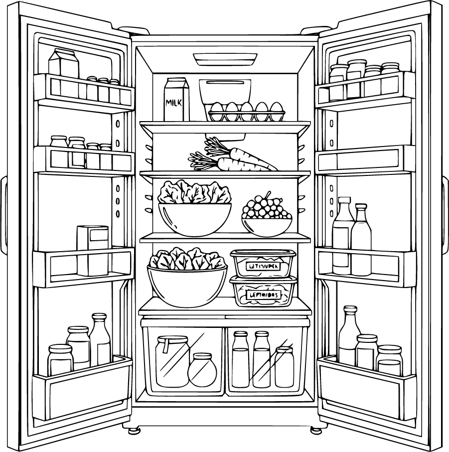 refrigerator filled with healthy food