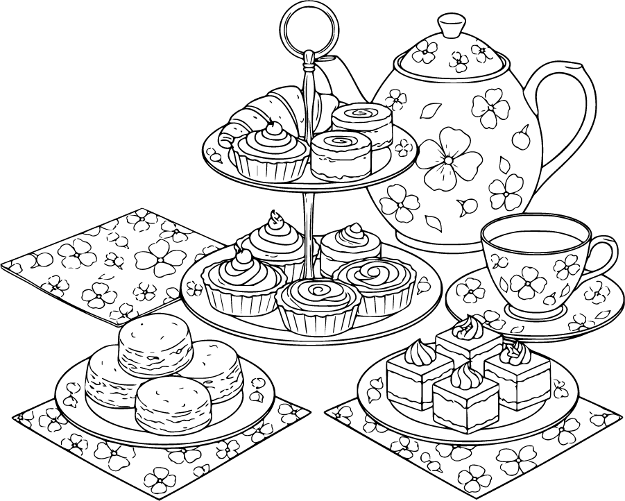 tea party desserts with pastries and petit fours