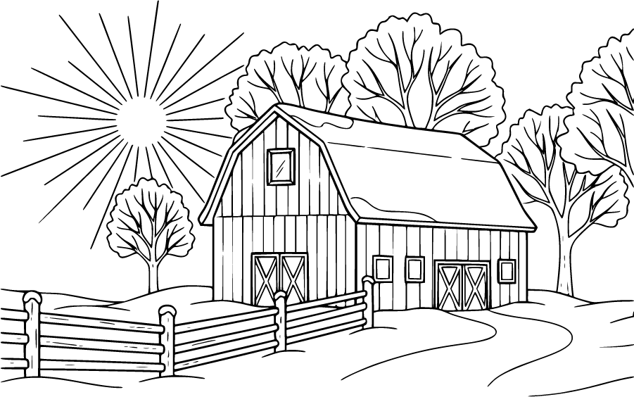 winter barn with snow