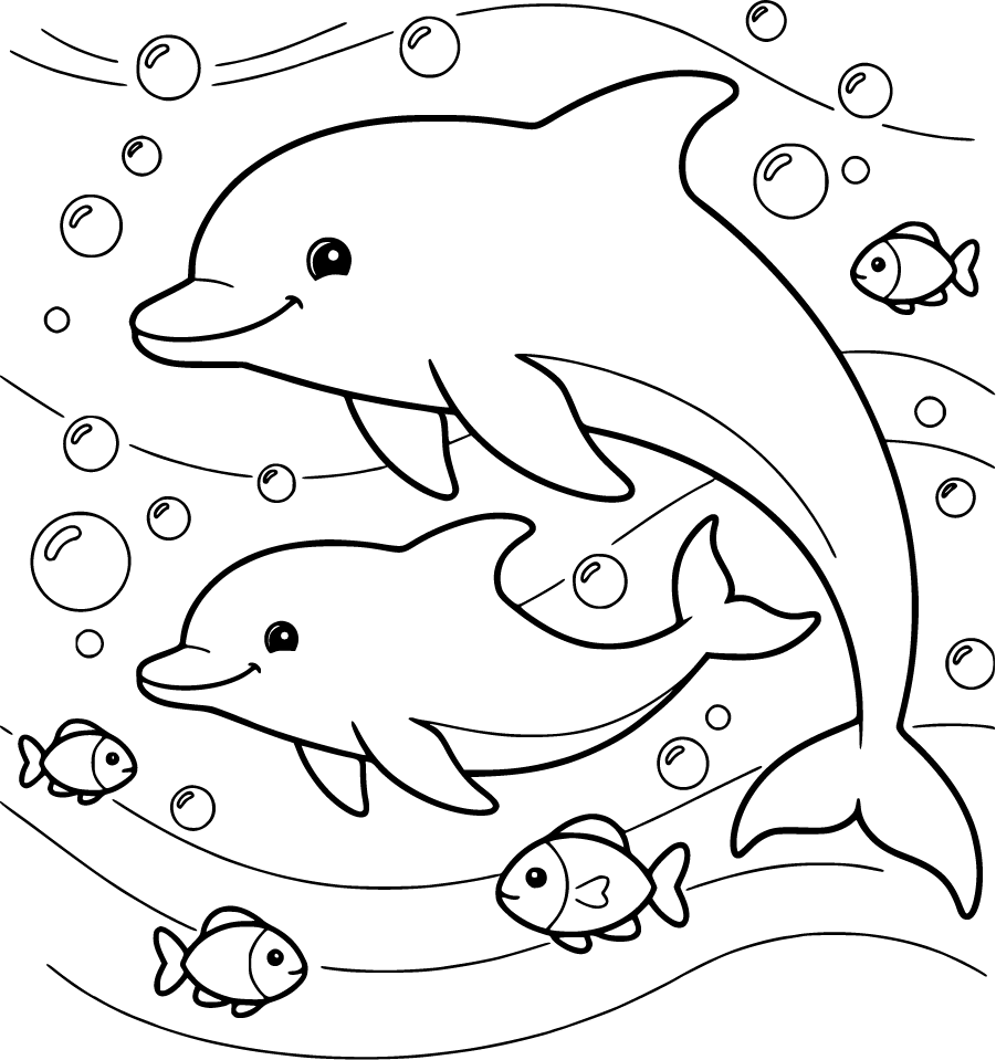 Baby Dolphin Swimming Beside Mother Underwater