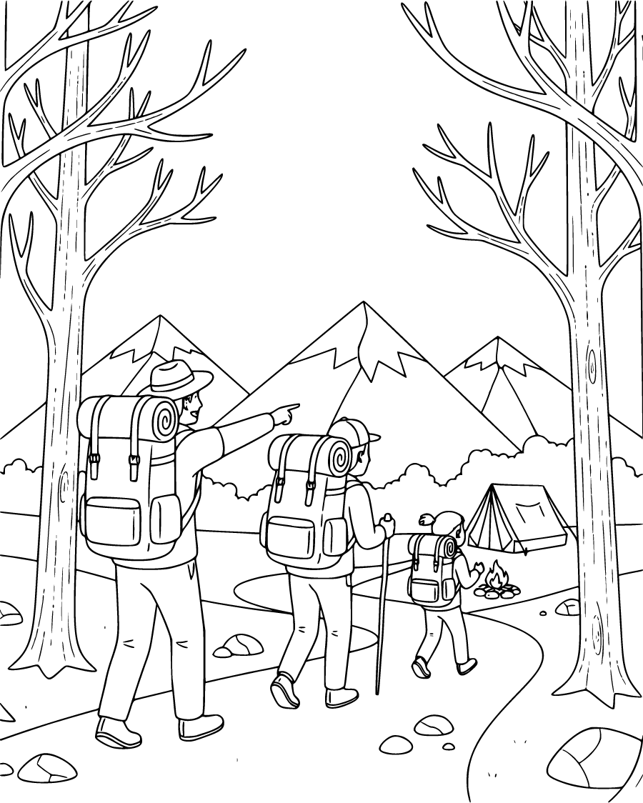 Campers Hiking With Backpacks Through Mountain Forest
