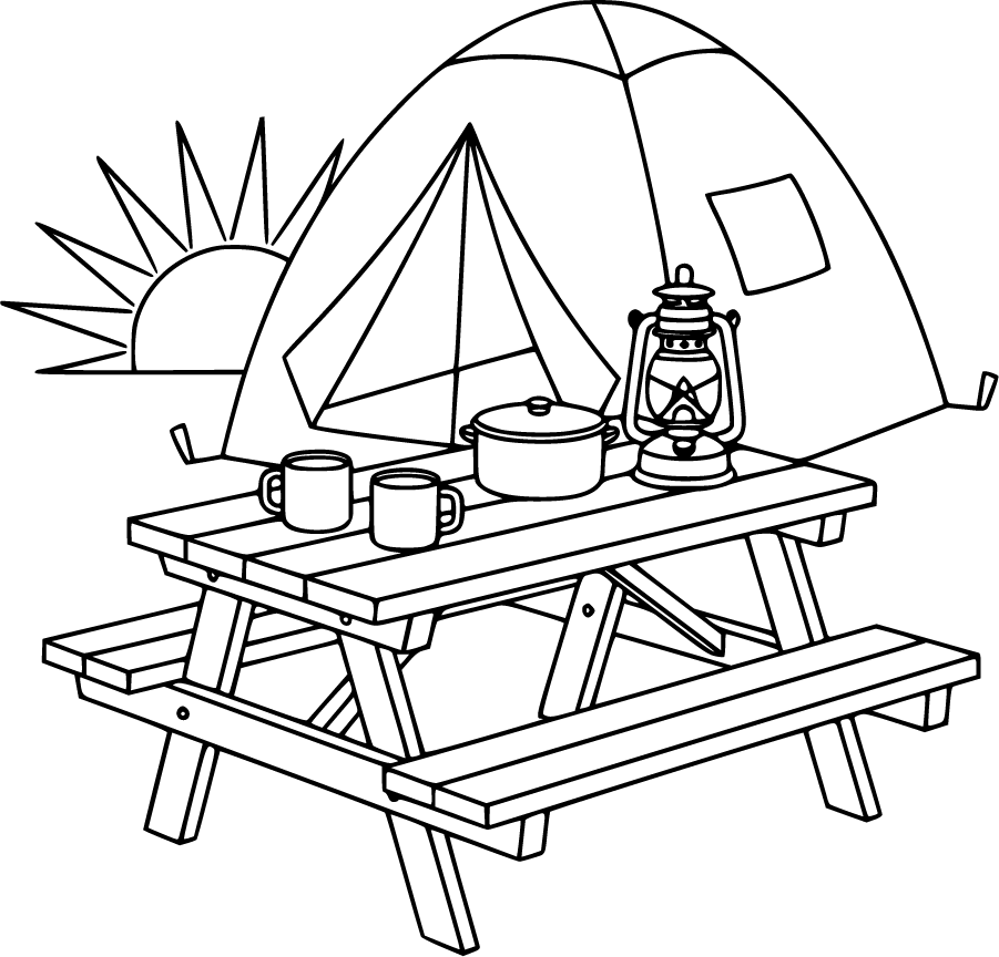 Camping Breakfast With Picnic Table Tent And Lantern