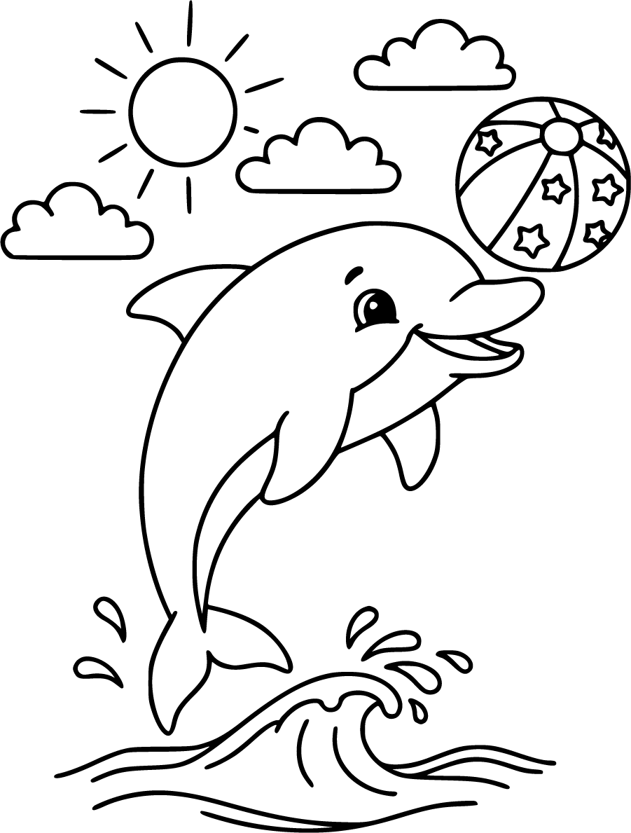 Cartoon Dolphin Balancing Beach Ball On Nose