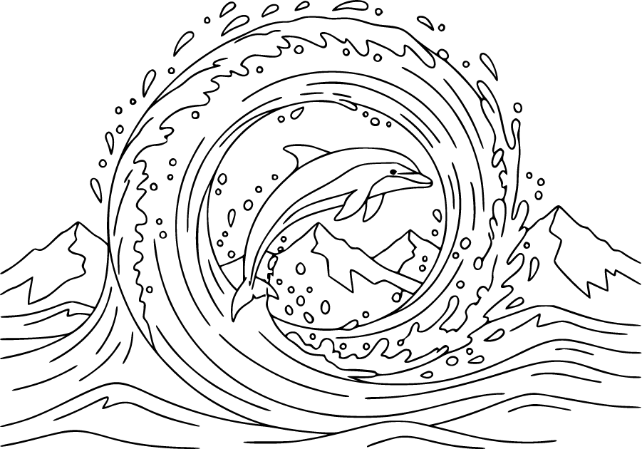 Dolphin Jumping Through Circular Ocean Wave