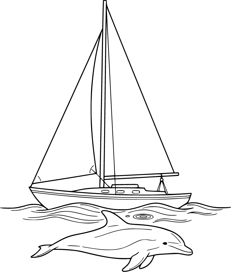 Dolphin Swimming Beneath Sailboat In Ocean