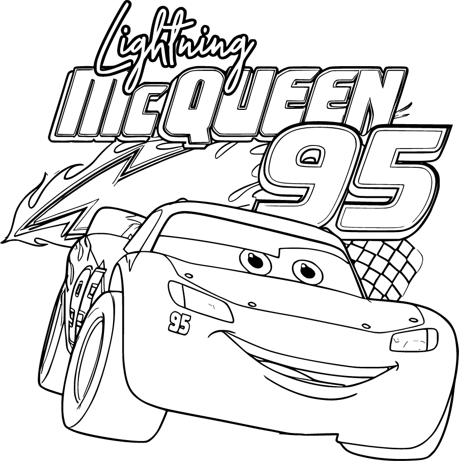 Lightning McQueen smiling beneath his number 95 Coloring Page