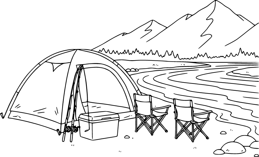 Riverside Camping With Tent Fishing Rods And Chairs