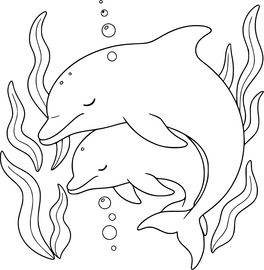 Sleeping Baby Dolphin Beside Mother Underwater