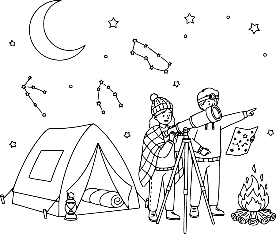 Stargazing At Campsite With Telescope And Tent