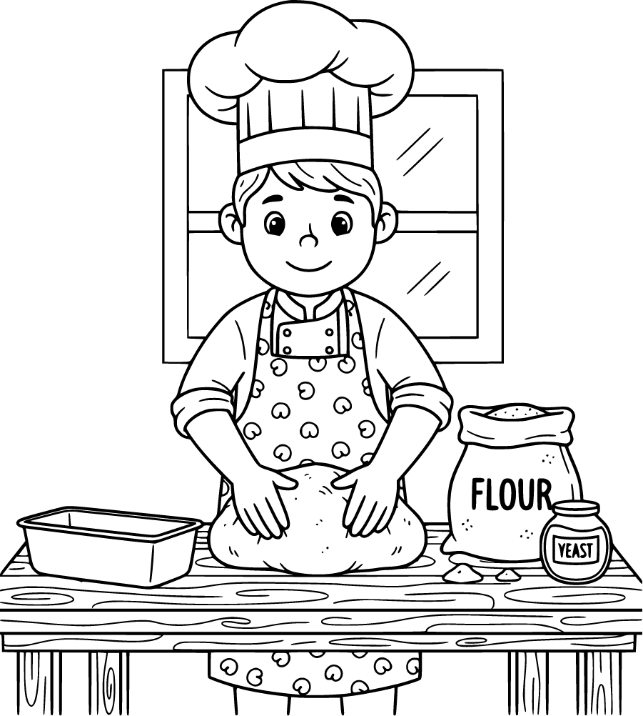 baker kneading dough