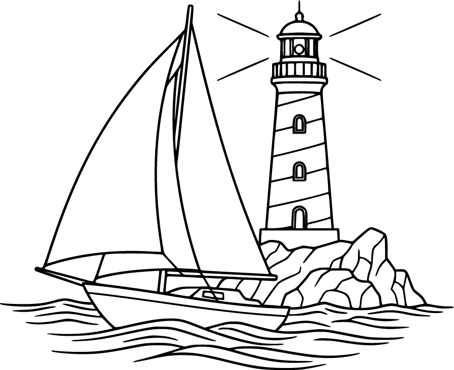 boating sailboat near lighthouse