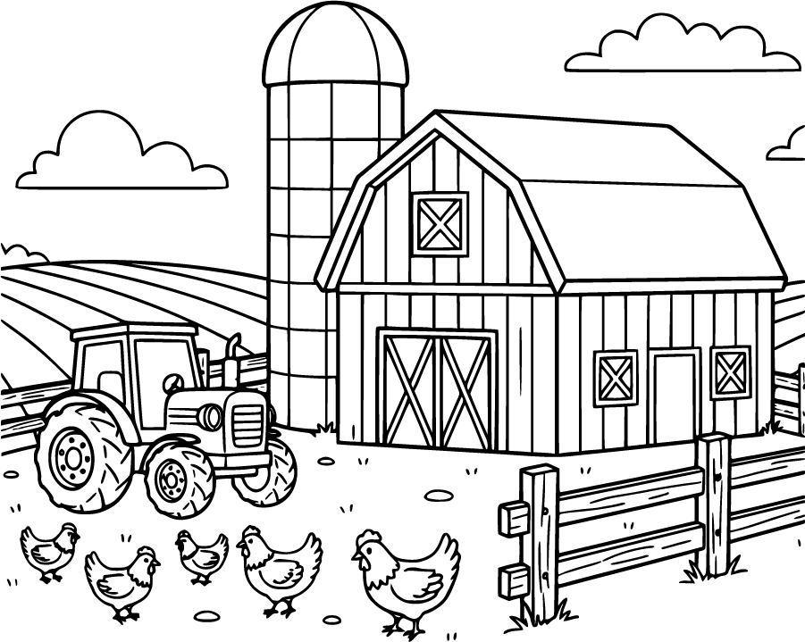 farming barn tractor chickens field