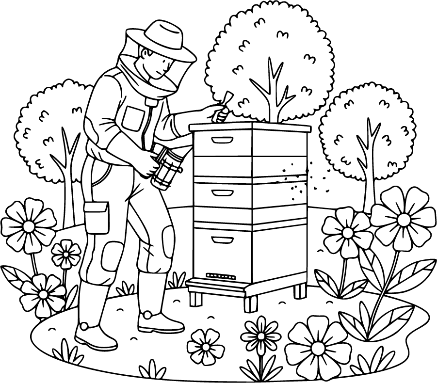 farming beehives beekeeper flowers trees