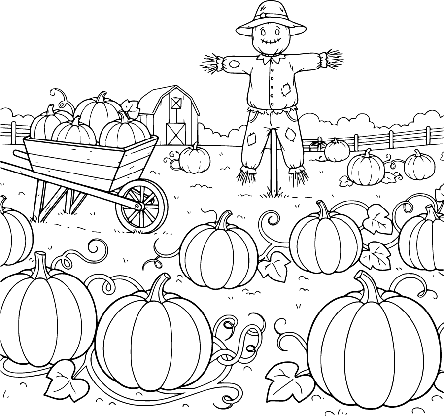 farming pumpkin patch wheelbarrow scarecrow