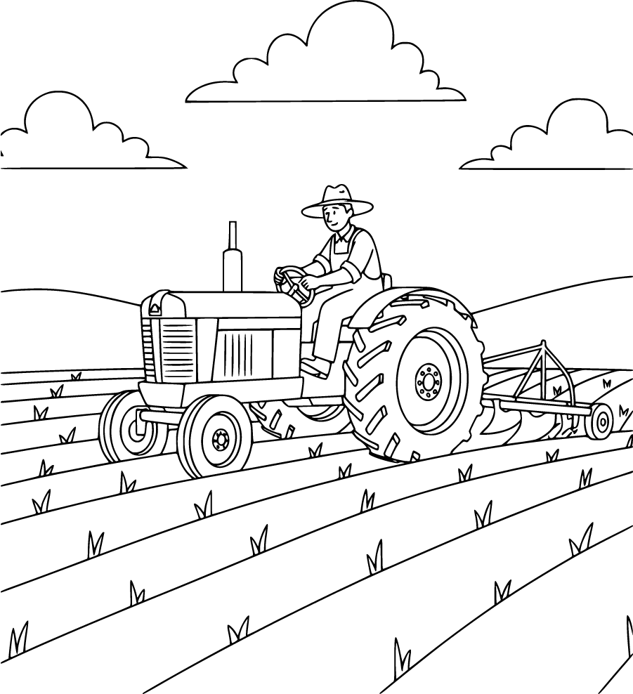 farming tractor crop rows farmer